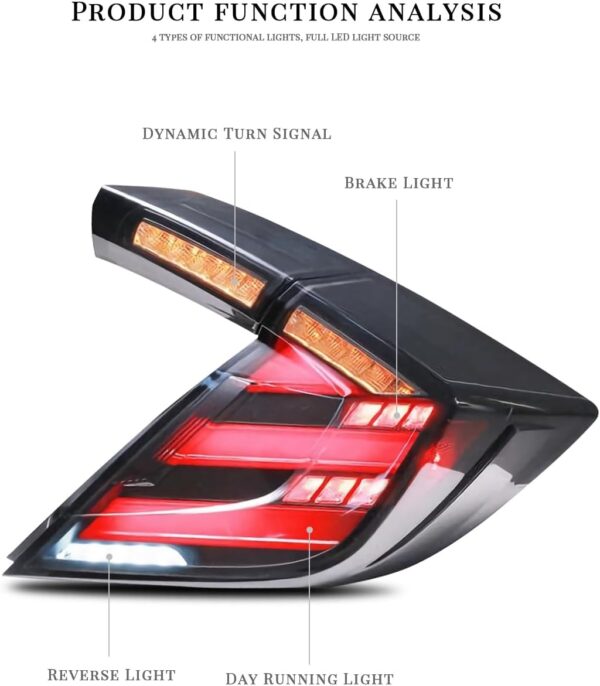 Tail lights for Honda Civic 10Th Gen Hatchback Type R FK7 FK8 2016-2021 Tail Lamp With Sequential Signal, DRL Start UP Animation - Image 8