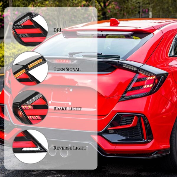 Tail lights for Honda Civic 10Th Gen Hatchback Type R FK7 FK8 2016-2021 Tail Lamp With Sequential Signal, DRL Start UP Animation - Image 2