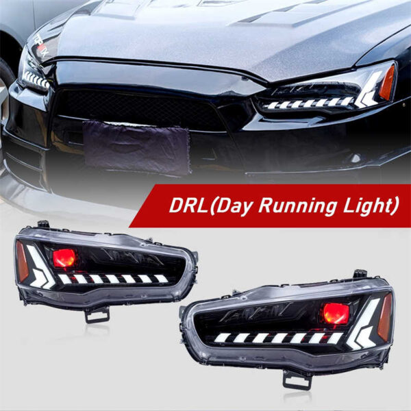 Headlights Assembly Fit for Mitsubishi Lancer & EVO X 2008 - 2020 With LED DRL Start UP Animation LED Sequential Turn Signal (Clear) - Image 11
