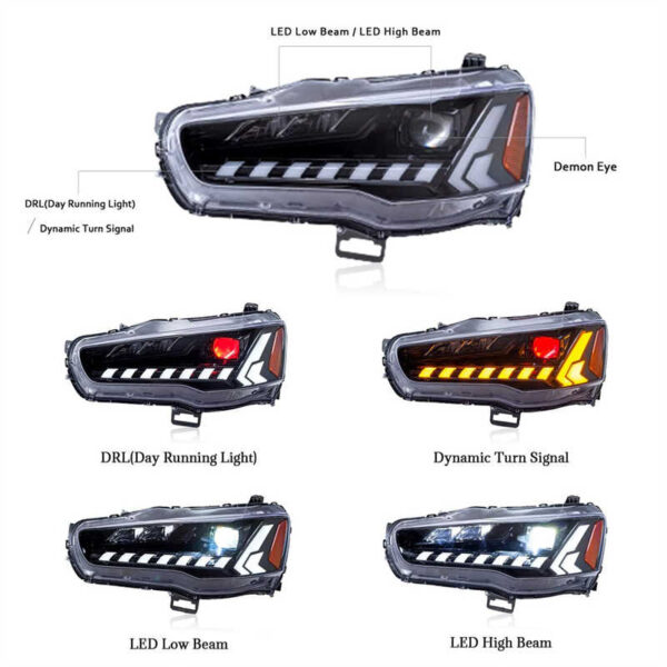 Headlights Assembly Fit for Mitsubishi Lancer & EVO X 2008 - 2020 With LED DRL Start UP Animation LED Sequential Turn Signal (Clear) - Image 8