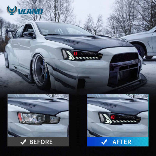 Headlights Assembly Fit for Mitsubishi Lancer & EVO X 2008 - 2020 With LED DRL Start UP Animation LED Sequential Turn Signal (Clear) - Image 3