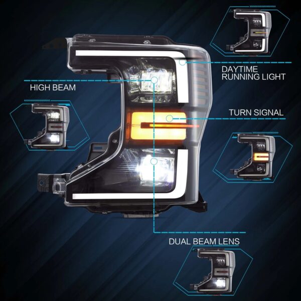VLAND Headlights for 2020-2022 Ford F250 F350 F450 F550 Super Duty Halogen To LED - Image 3
