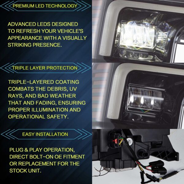 VLAND Headlights for 2020-2022 Ford F250 F350 F450 F550 Super Duty Halogen To LED - Image 5