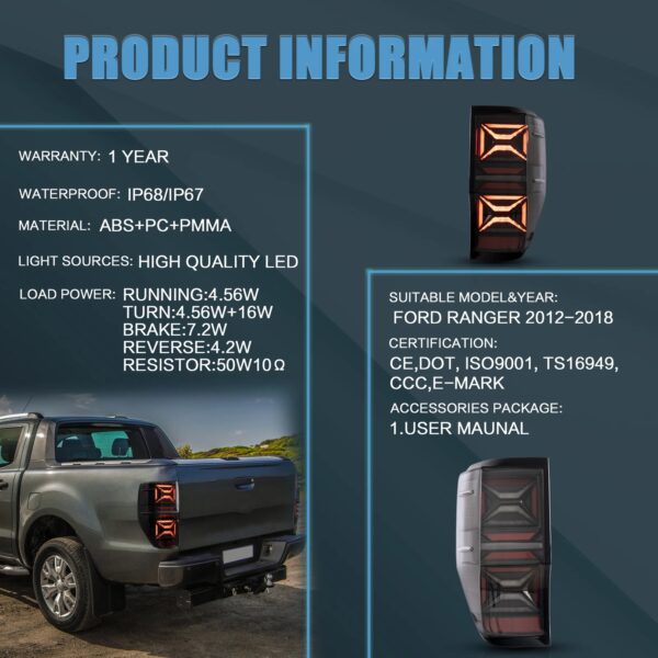 VLAND Tail Lights LED For Ford Ranger PX MKII Base XL 2012-2018 With Sequential - Image 7