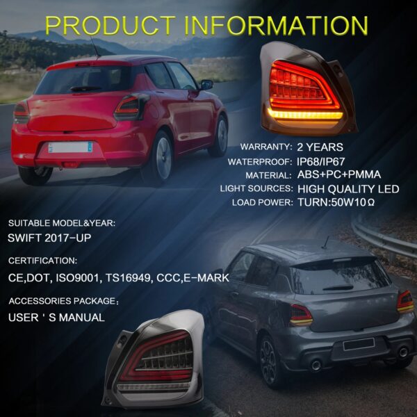 VLAND Tail Lights for 17-22 Suzuki Swift Sport 3th Gen - Image 8