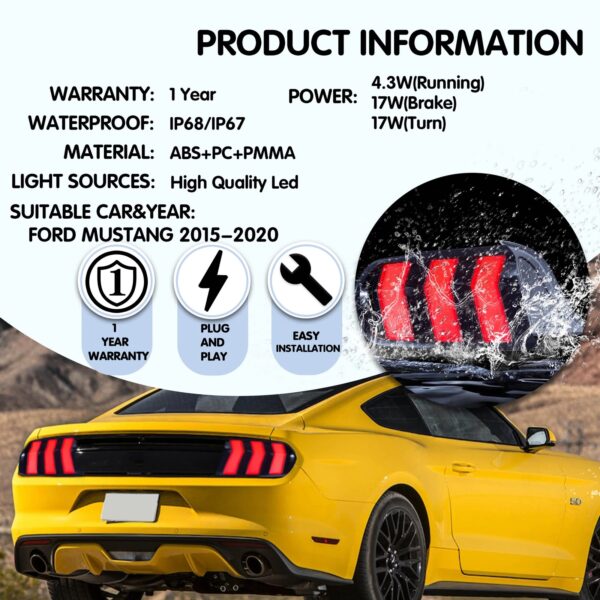 VLAND Tail Lights 2015-2023 Ford Mustang S550 Upgrade W/5 Modes LED Turn Signals - Image 18