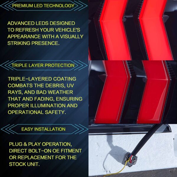 VLAND Tail Lights 2015-2023 Ford Mustang S550 Upgrade W/5 Modes LED Turn Signals - Image 7