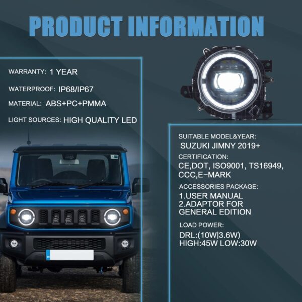 VLAND Headlights for 19-23 Suzuki Jimny Full LED Dual Beam Projector Upgrade - Image 7