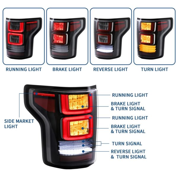 VLAND Tail Lights for Ford F150 15-20 13th Gen (P552) With Sequential Turn Signal - Image 5