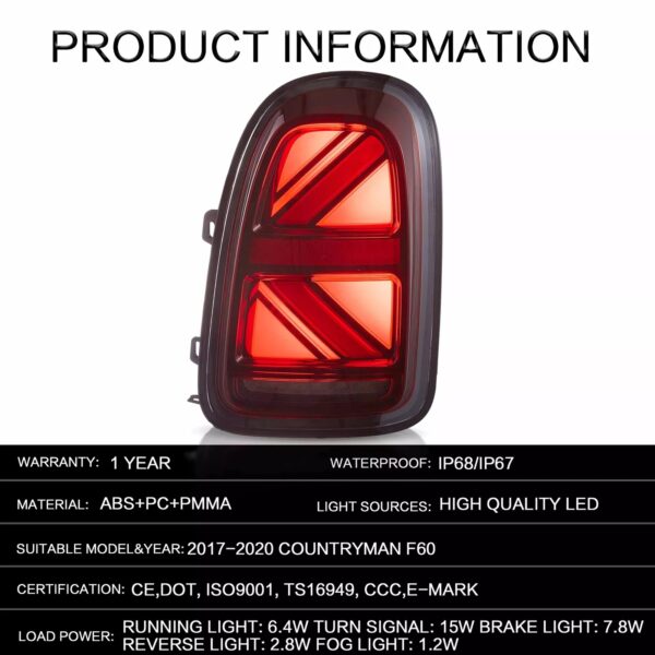 VLAND Tail Lights For 2017-2020 MINI Cooper Countryman F60 - Image 3