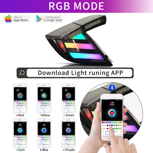 RGB Tail lights for Honda Civic 10th Gen X Hatchback FC FK 2016-2020 - Image 9