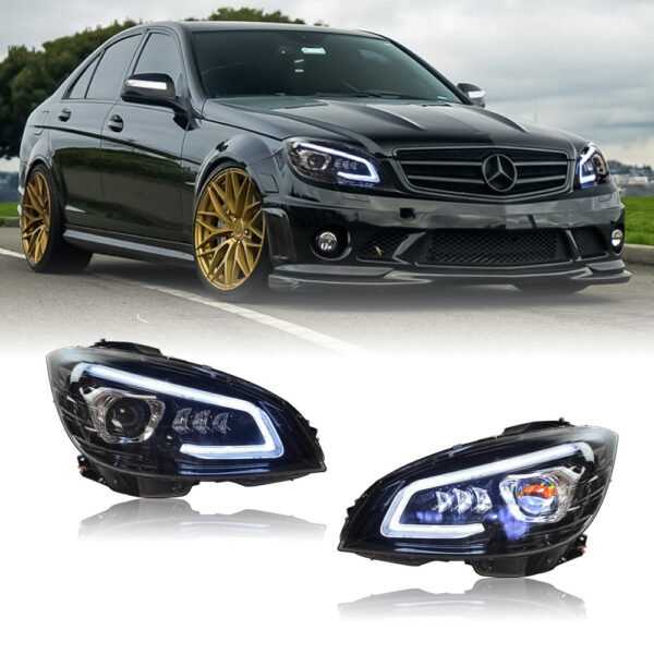 Headlights for Mercedes Benz C Class W204 Plug and Play Halogen Upgrade 08-11 GT Style Front Lamp - Image 7